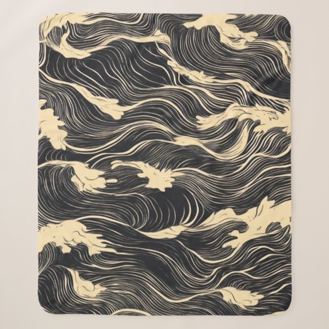 Wave Pattern Coastal Style Sherpa Blanket (Front)