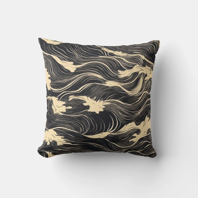 Wave Pattern Coastal Style Throw Pillow (Front)