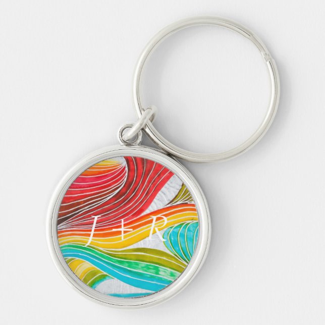 Wave Pattern Drawn By Watercolor Paints Keychain (Front)