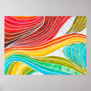 Wave Pattern Drawn By Watercolor Paints Poster