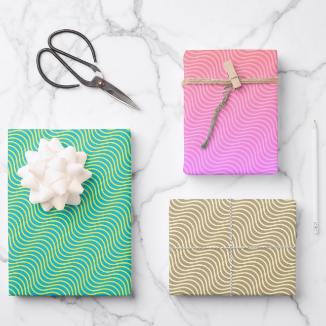 Wave Pattern In Three Colorways Wrapping Paper Sheets (Front)