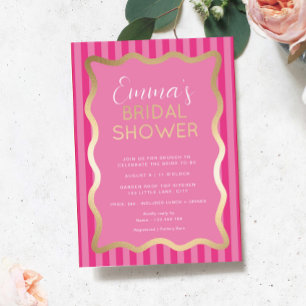 Wave Pink Hot Pink Stripe Bridal Shower Foil Invitation