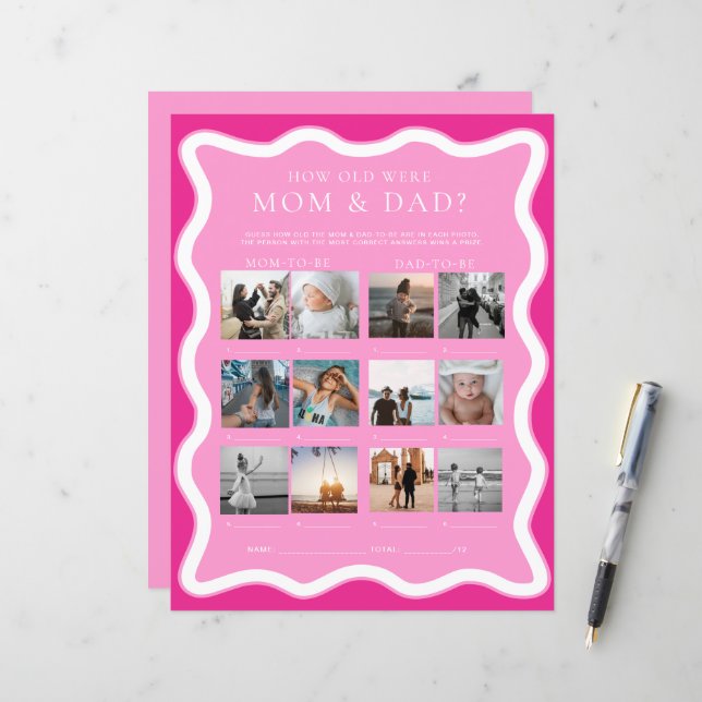 Wave Pink How Old Were Mom and Dad Photo Game (Front/Back In Situ)