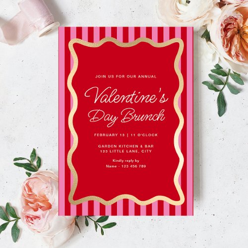 Wave Red Pink Stripe Valentines Day Brunch Invitation