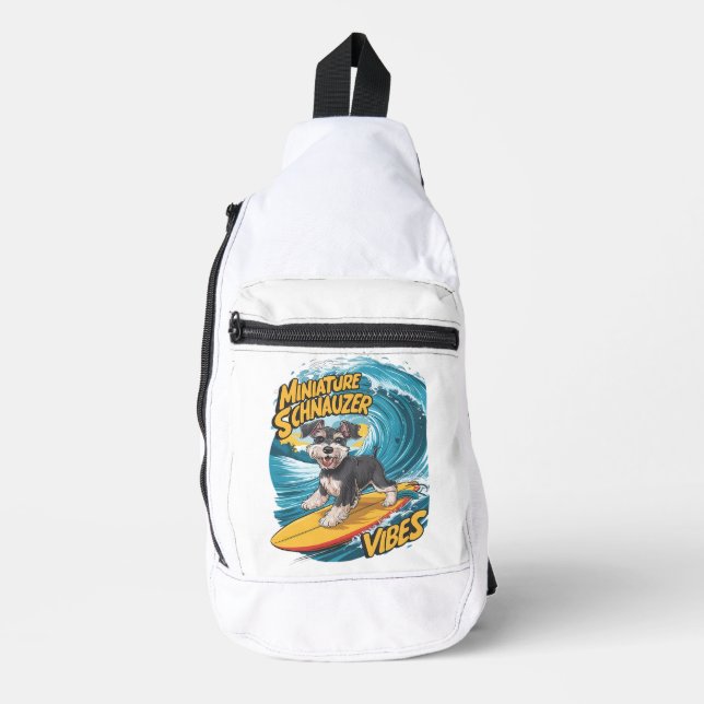 Wave Rider Miniature Schnauzer Dogs Epic Surfing Sling Bag (Front)
