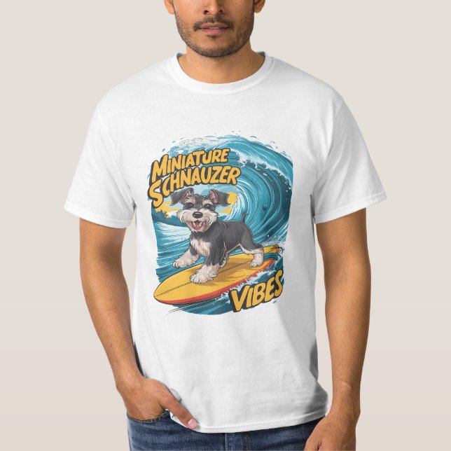 Wave Rider Miniature Schnauzer Dogs Epic Surfing T-Shirt (Front)