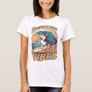 Wave Rider: Siberian Husky Dog Catching Waves T-Shirt