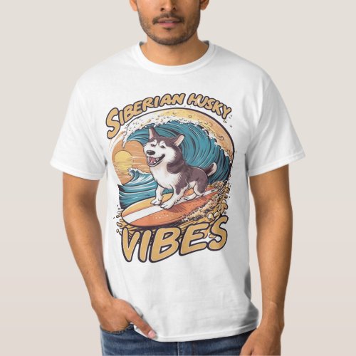 Wave Rider Siberian Husky Dog Catching Waves T_Shirt