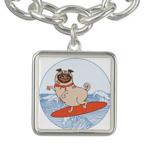 Wave riding happy pug dog on surfboard   bracelet