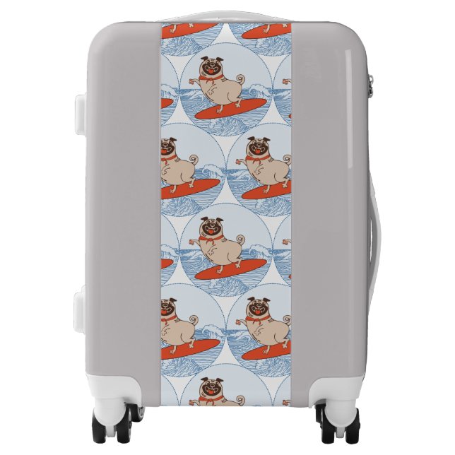 Wave riding happy pug dog on surfboard  luggage (Front)