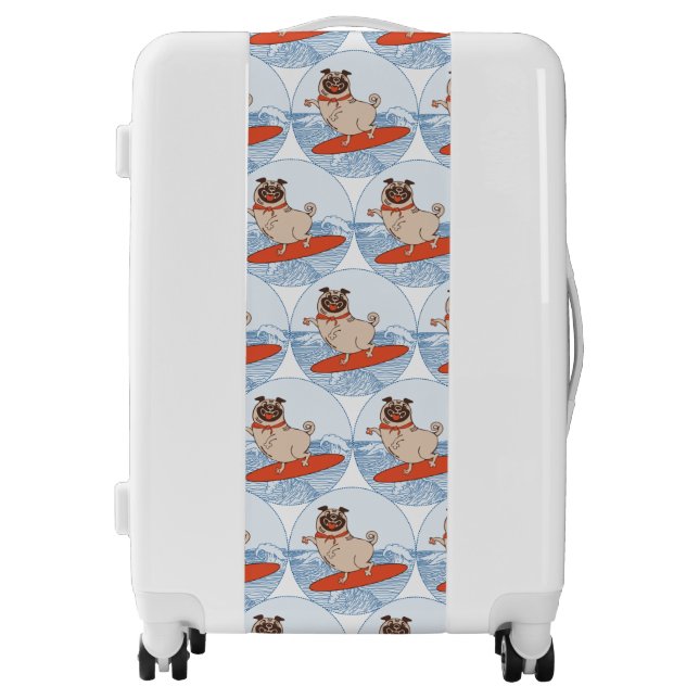 Wave riding happy pug dog on surfboard   luggage (Front)