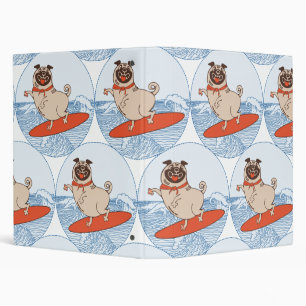Wave riding happy pug dog on surfboard  scarf band 3 ring binder