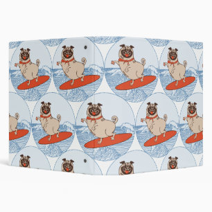Wave riding happy pug dog on surfboard  scarf band 3 ring binder