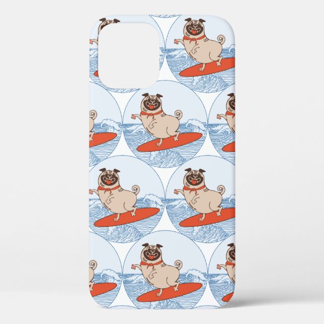 Wave riding happy pug dog on surfboard  scarf band Case-Mate iPhone case (Back)
