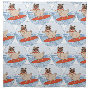 Wave riding happy pug dog on surfboard scarf band cloth napkin