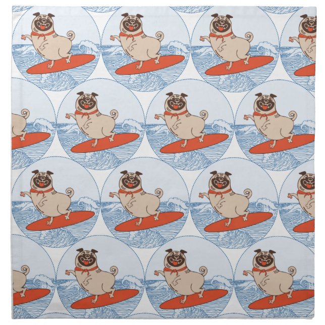 Wave riding happy pug dog on surfboard  scarf band cloth napkin (Front)