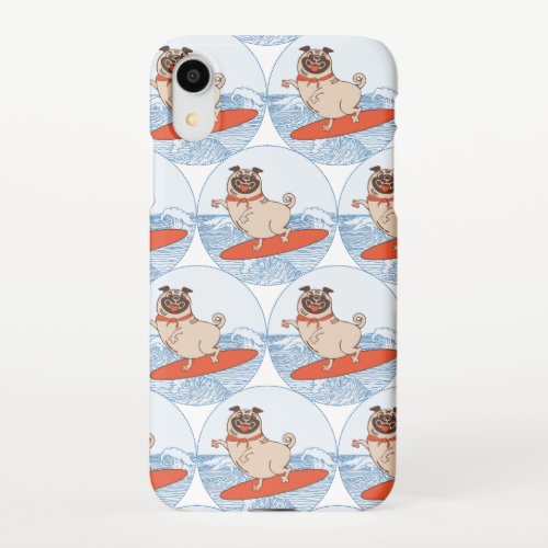 Wave riding happy pug dog on surfboard  scarf band iPhone XR case