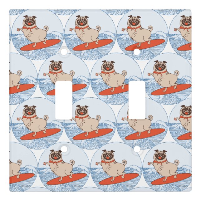 Wave riding happy pug dog on surfboard  scarf band light switch cover (Front)