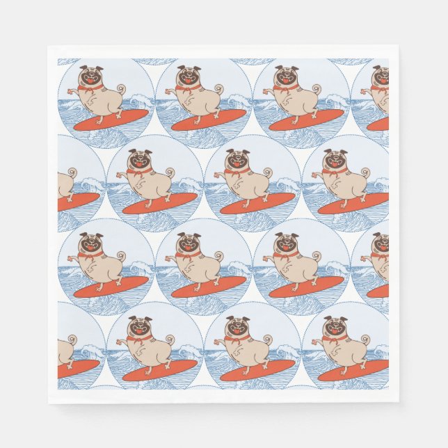 Wave riding happy pug dog on surfboard  scarf band napkins (Front)