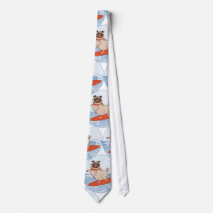 Wave riding happy pug dog on surfboard scarf band neck tie