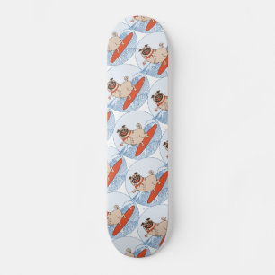 Wave riding happy pug dog on surfboard scarf band skateboard