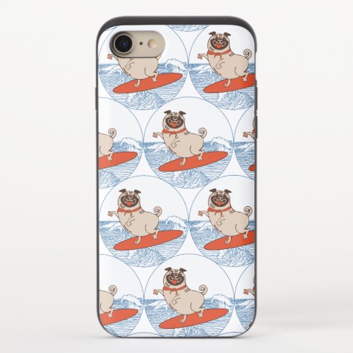 Wave riding happy pug dog on surfboard  scarf band iPhone 87 slider case