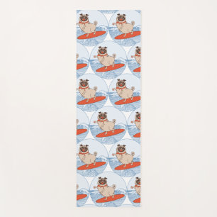 Wave riding happy pug dog on surfboard  scarf band yoga mat