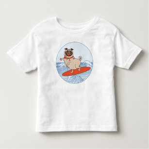 Wave riding happy pug dog on surfboard  toddler t-shirt