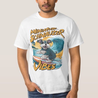 Wave-Riding Miniature Schnauzer Surfing Adventure T-Shirt