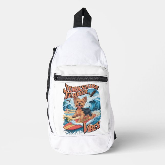 Wave-Riding Yorkshire Terrier Pup Sling Bag (Front)
