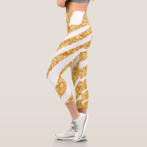 Wave Sea Gold Glitter Boho Popular Collection Capri Leggings