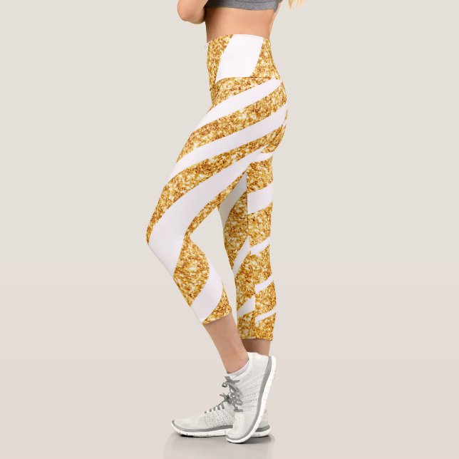 Wave Sea Gold Glitter Boho Popular Collection Capri Leggings (Left)