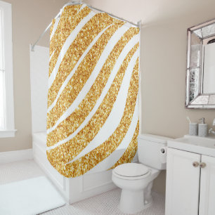 Wave Sea Gold Glitter Boho Popular Collection Shower Curtain