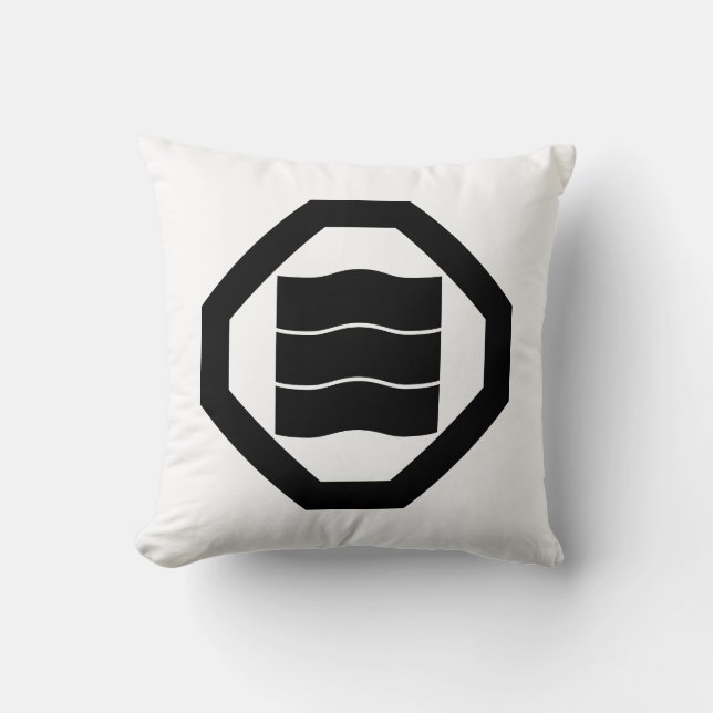 Wave-shaped Kanji characters for three in Oshiki Throw Pillow (Front)