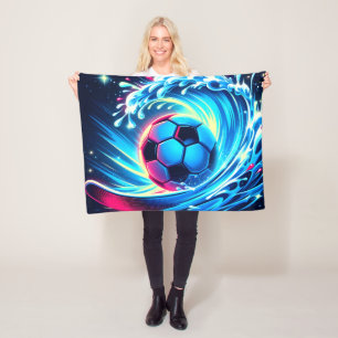 Wave Soccer Ball Futuristic Ocean Football Surf Fleece Blanket