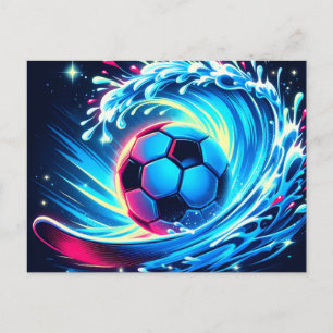 Wave Soccer Ball Futuristic Ocean Football Surf Holiday Postcard