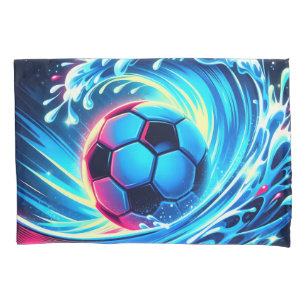 Wave Soccer Ball Futuristic Ocean Football Surf Pillow Case