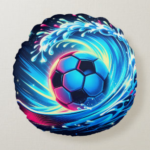 Wave Soccer Ball Futuristic Ocean Football Surf Round Pillow