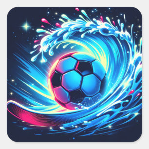 Wave Soccer Ball Futuristic Ocean Football Surf Square Sticker