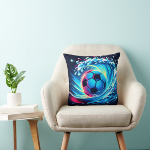 Wave Soccer Ball Futuristic Ocean Football Surf Throw Pillow