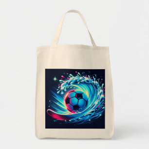 Wave Soccer Ball Futuristic Ocean Football Surf Tote Bag