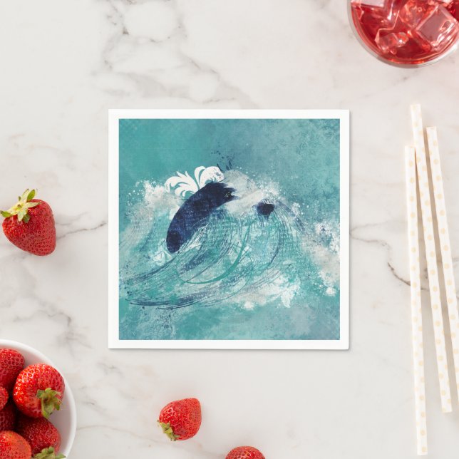 Wave Sublimation | Nautical Tidal Water Blue-Green Napkins (Insitu)