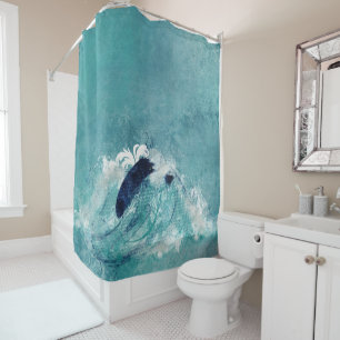 Wave Sublimation Nautical Tidal Water Blue-Green Shower Curtain