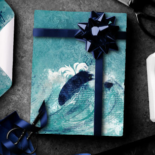 Wave Sublimation   Nautical Tidal Water Blue-Green Wrapping Paper