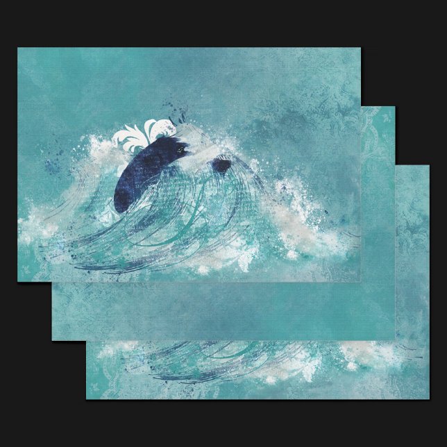 Wave Sublimation | Nautical Tidal Water Blue-Green Wrapping Paper Sheets (Creator Uploaded)