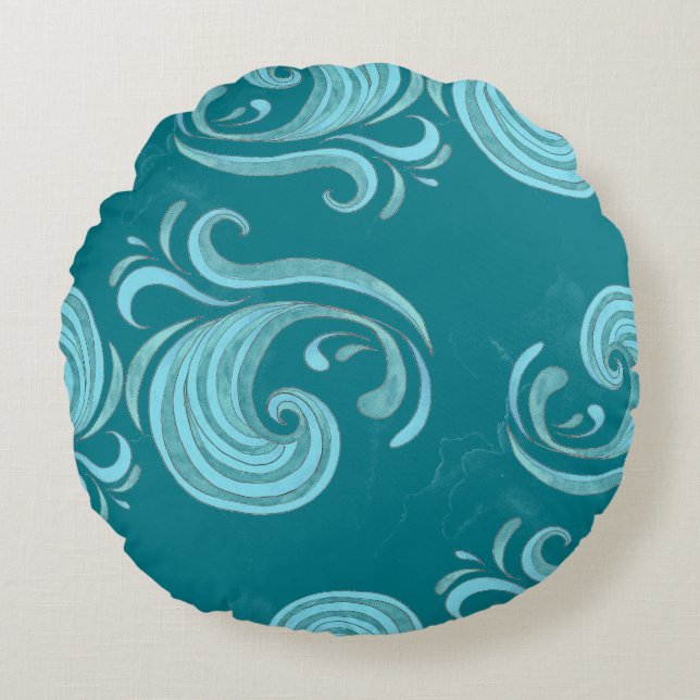 Wave Swirls Round Pillow (Front)