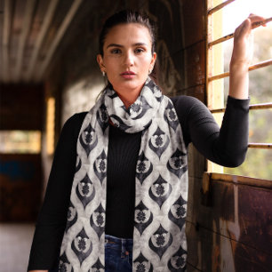 Wave Teardrop-shaped Grunge Style Floral Ink Motif Scarf