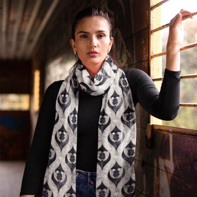 Wave Teardrop-shaped Grunge Style Floral Ink Motif Scarf (Creator Uploaded)