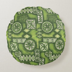 Wave Warrior Hawaiian Tapa Round Pillow