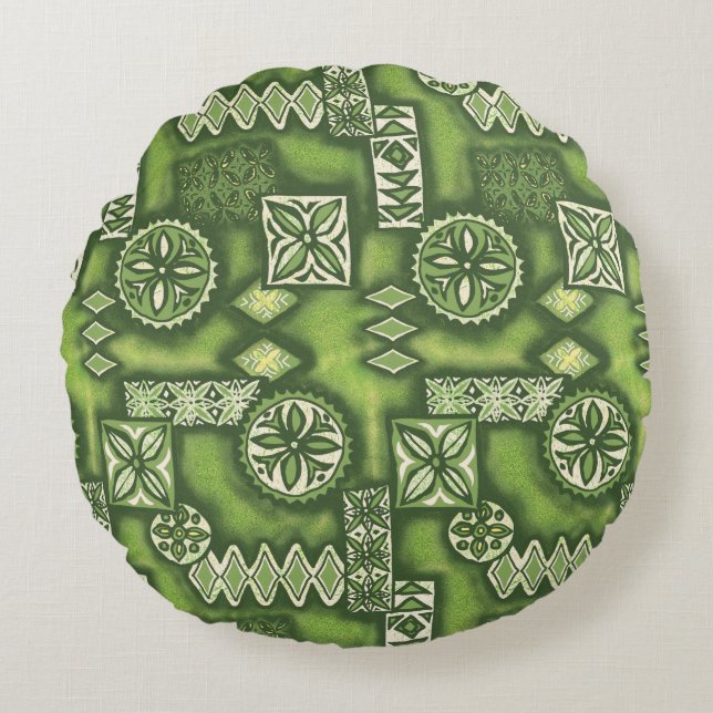 Wave Warrior Hawaiian Tapa Round Pillow (Front)